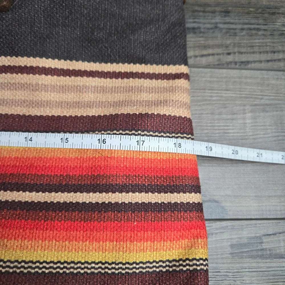 Wrangler Southwestern Striped Canvas Tote Bag Brown Faux Leather Trim Large